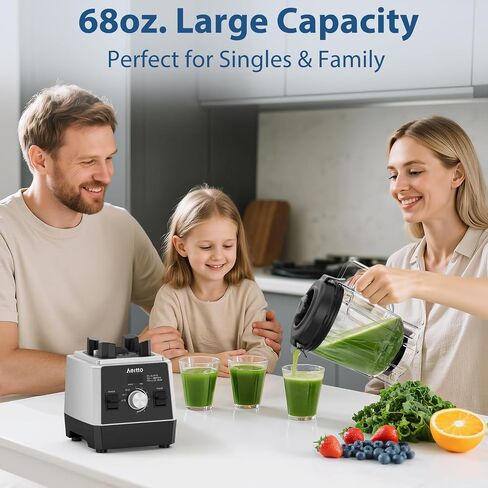 Aeitto Blenders for Kitchen 1800W Professional Countertop Blender, 68Oz Large Capacity Smoothie Blender with 3 Programs & 7 Speeds for Smoothies, Ice Crush, Frozen Drinks, Black in Saudi Arabia