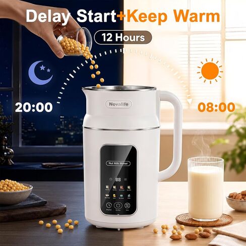 8-in-1 Nut Milk Maker Multi-Functional Soy Milk Maker with Large Touch Display for Nuts, Oat, Soy, Juice & Smoothie, Large Capacity Blender 12H Delay/Keep Warm/Self Cleaning, White in Saudi Arabia