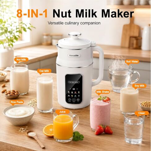 8-in-1 Nut Milk Maker Multi-Functional Soy Milk Maker with Large Touch Display for Nuts, Oat, Soy, Juice & Smoothie, Large Capacity Blender 12H Delay/Keep Warm/Self Cleaning, White in Kuwait