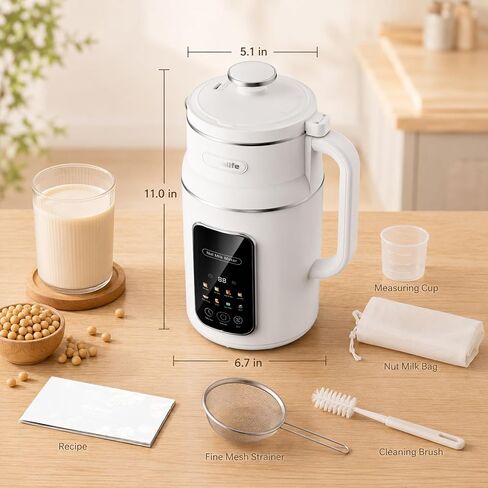 8-in-1 Nut Milk Maker Multi-Functional Soy Milk Maker with Large Touch Display for Nuts, Oat, Soy, Juice & Smoothie, Large Capacity Blender 12H Delay/Keep Warm/Self Cleaning, White in Kuwait