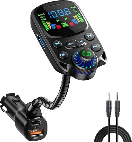 Bluetooth 5.3 FM Transmitter for Car Bluetooth Car Adapter | PD30W & USB Fast Charge, HiFi Treble & Bass Player, 1.6"Display Hands-Free Calling Truck Radio with AUX Input/Output, TF Card in Saudi Arabia