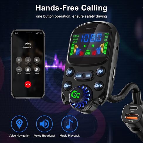 Bluetooth 5.3 FM Transmitter for Car Bluetooth Car Adapter | PD30W & USB Fast Charge, HiFi Treble & Bass Player, 1.6"Display Hands-Free Calling Truck Radio with AUX Input/Output, TF Card in Saudi Arabia