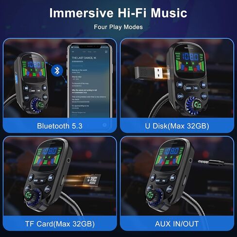 Bluetooth 5.3 FM Transmitter for Car Bluetooth Car Adapter | PD30W & USB Fast Charge, HiFi Treble & Bass Player, 1.6"Display Hands-Free Calling Truck Radio with AUX Input/Output, TF Card in Saudi Arabia