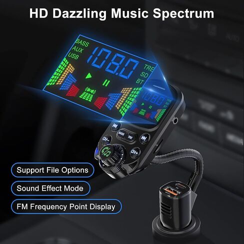 Bluetooth 5.3 FM Transmitter for Car Bluetooth Car Adapter | PD30W & USB Fast Charge, HiFi Treble & Bass Player, 1.6"Display Hands-Free Calling Truck Radio with AUX Input/Output, TF Card in Saudi Arabia
