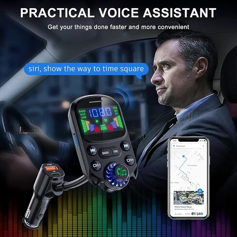 Bluetooth 5.3 FM Transmitter for Car Bluetooth Car Adapter | PD30W & USB Fast Charge, HiFi Treble & Bass Player, 1.6"Display Hands-Free Calling Truck Radio with AUX Input/Output, TF Card in Saudi Arabia