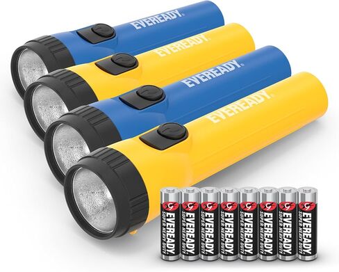 EVEREADY LED Flashlights (4-Pack), Bright Flashlights for Emergencies and Camping Gear, Flash Light with AA Batteries Included, Blue/Yellow (4-Pack) in Saudi Arabia