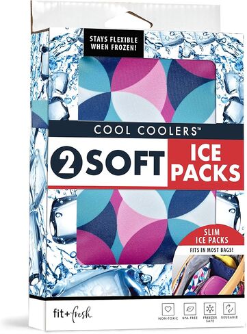 Fit & Fresh Cool Coolers Soft Ice Packs for Lunch Bags & Coolers, 2pk | Long-Lasting, Reusable Ice Packs, Flexible, BPA-Free, Freezer Packs for Lunch Boxes, Work, School, Breastmilk & Travel in Saudi Arabia