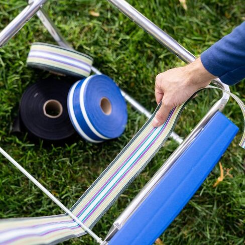 Lawn Chair USA Replacement Lawn Chair Webbing - Webbing for Lawn Chairs, Beach and Camping. UV-Resistant Webbing Strap Made with Durable Polypropylene (2 1/4" x 50', Yellow and White Stripe) in Saudi Arabia