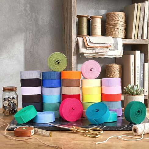 36 Rolls Heavy Cotton Webbing,118.8 Yard 1 inch Webbing Strap | 36 Colors Cotton Webbing for Bag Leash Straps Crafting DIY,Durable Webbing for Sewing,Crafts Accessories Supplies in Saudi Arabia