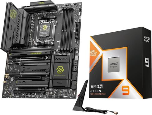 معالج Micro Center AMD 9950X3D مع اللوحة الأم MSI MAG X870E Tomahawk | مجموعة اللوحة الأم لوحدة المعالجة المركزية، جاهزة للذكاء الاصطناعي، Ryzen 9، AM5، DDR5، PCIe 5.0، M.2 Gen5، USB 40 جيجابت في الثانية من النوع C، Wi-Fi 7، اللوحة الأم للألعاب ATX in Kuwait