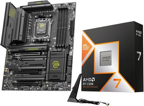 Micro Center AMD 9800X3D Processor with MSI MAG X870E Tomahawk Motherboard | CPU Motherboard Combo, AI Ready, Ryzen 7, AM5, DDR5, PCIe 5.0, M.2 Gen5, USB 40Gbps Type C, Wi-Fi 7, ATX Gaming Motherboard in Kuwait