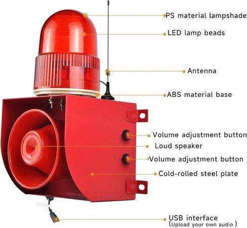 Outdoor Security Siren Alarm 1.24 Mile Range Wireless 120dB Loud Waterproof Emergency Alarms with Strobe Light Adjustable Siren Sounds AC110-120V in Saudi Arabia