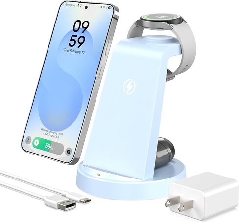 Wireless Charger for Samsung, 3-in-1 Android Charging Station | Phone and Watch Charger for Samsung S26/S25/S24/S23/S22, Note 20/10, Z Fold 6/5, Galaxy Buds, Galaxy Watch-Black in Saudi Arabia