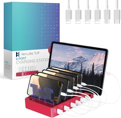Fast Charging Station for Multiple Devices, 6-Port USB Charging Dock White | Smart IC Technology for Safe Charging, Organized storage, Works with Apple iPhone 14 and earlier & iPads, for home, office in Saudi Arabia