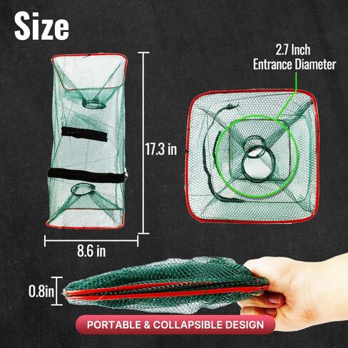 2 Pack Foldable Fishing Bait Trap Nets for Minnows and Crawfish | Featuring Dual Funnel Entrances Main Zippered Opening and Portable Mesh Design for Shrimp Bait Fish in Freshwater Collection in Saudi Arabia