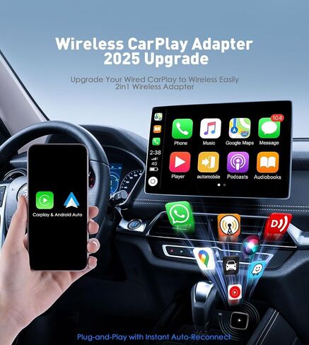 Wireless CarPlay Adapter for iPhone& Android,2-in-1CarPlay Dongle,Upgrade Wired to Wireless CarPlay Adapter,Cars with USB-A & Type-C Extension Cables,Stable Control,Plug and Play (Black) in Saudi Arabia