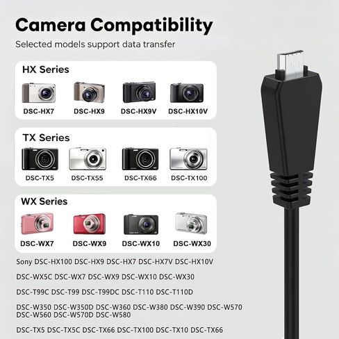 كابل شاحن بيانات USB VMC-MD3 لكاميرا Sony Cyber-Shot DSC الرقمية | صالح لسوني DSC-W350 W360 W380 W390 W560 W570 W580 WX7 WX9 WX10 WX30 H70 TX100 TX66 TX10 TX5 TX55 HX100 HX7 HX9 in Kuwait