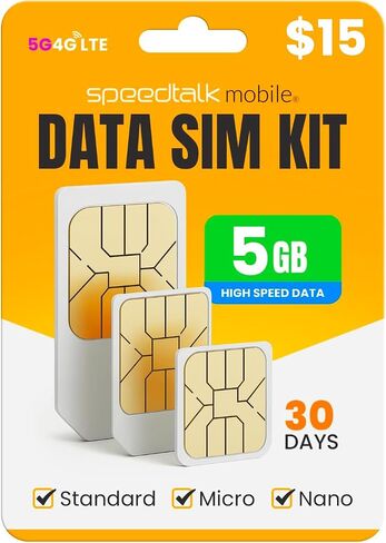 SpeedTalk Data Only SIM Card Prepaid USA Coverage | 2GB for 30 Days | 5G/ 4G LTE Network for IoT, GPS Trackers, Tablets, Trail Cameras | Triple Cut 3-in-1 SIM Kit | No Voice & No Text in Saudi Arabia