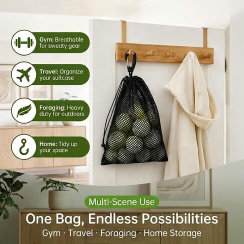 6 Pack 9''x12'' Mesh Foraging Bags with Clip, Drawstring Harvesting Bags with Toggle Closure, Mushroom Hunting Pouch for Shell & Rock Collecting, Hiking, Outdoor, Gym Storage, Camping (Black) in Kuwait