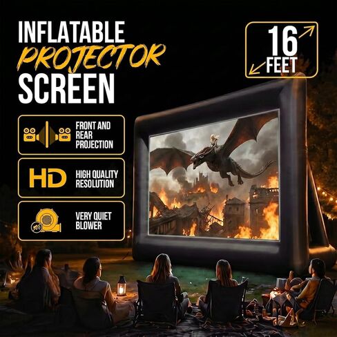 16 ft Outdoor Projector Screen with Built-in Blower - Supports Front and Rear Projection - Includes Tie-Downs and Storage Bag - Inflatable Projector in Saudi Arabia