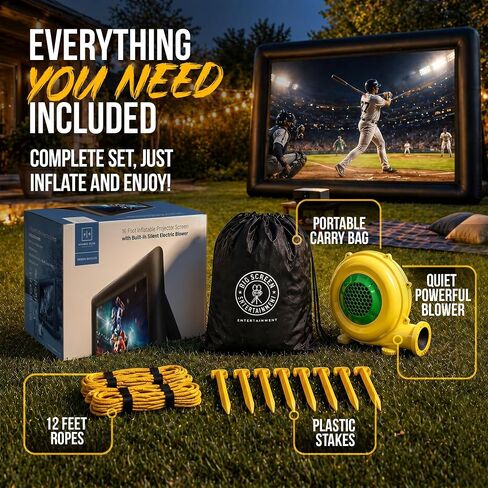 16 ft Outdoor Projector Screen with Built-in Blower - Supports Front and Rear Projection - Includes Tie-Downs and Storage Bag - Inflatable Projector in Saudi Arabia