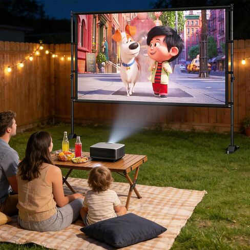 120 inch Outdoor Projector Screen with Stand, Portable Projector Screen Outdoor with Sand Bag, 16:9 4K HD Movie Screen with Carry Bag for Backyard, Camping, Theater in Kuwait
