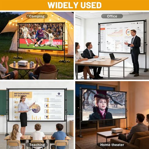 120 inch Outdoor Projector Screen with Stand, Portable Projector Screen Outdoor with Sand Bag, 16:9 4K HD Movie Screen with Carry Bag for Backyard, Camping, Theater in Kuwait