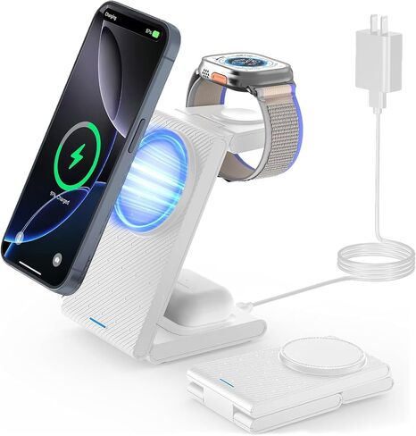 محطة شحن لهاتف iPhone وApple Watch: حامل شاحن هاتف لاسلكي 3 في 1 لهاتف iPhone 17 16 15 14 13 12 11 Pro Max & AirPods، منصة بجانب السرير in Kuwait