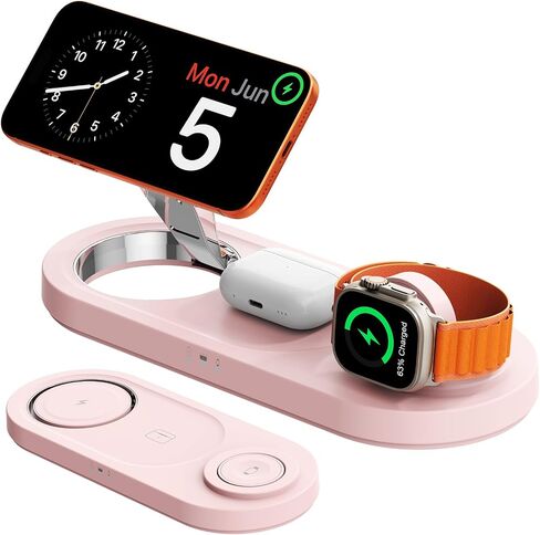 Foldable 3 in 1 Wireless Charging Station for Apple Magsafe Charger Stand | Fast Magnetic Wireless Charger Station for iPhone 17 Air 16 15 14 13 12 Series,Airpods Pro,Apple Watch in Saudi Arabia