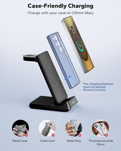 KPON 3 in 1 Charging Station for Samsung, Wireless Charger for Thick Cases, Foldable Phone and Watch Charger Stand for Galaxy S26/S25/S25 Ultra/S24/Z Fold/Android Devices, Galaxy Watch and Earbuds in Saudi Arabia