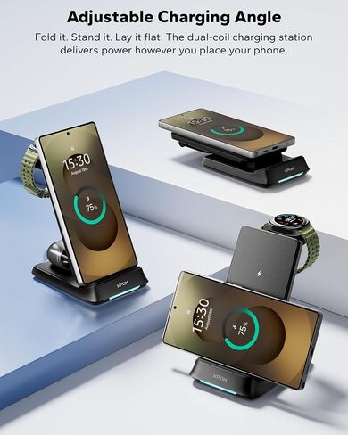 KPON 3 in 1 Charging Station for Samsung, Wireless Charger for Thick Cases, Foldable Phone and Watch Charger Stand for Galaxy S26/S25/S25 Ultra/S24/Z Fold/Android Devices, Galaxy Watch and Earbuds in Saudi Arabia
