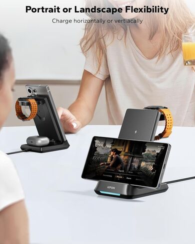 KPON 3 in 1 Charging Station for Samsung, Wireless Charger for Thick Cases, Foldable Phone and Watch Charger Stand for Galaxy S26/S25/S25 Ultra/S24/Z Fold/Android Devices, Galaxy Watch and Earbuds in Saudi Arabia