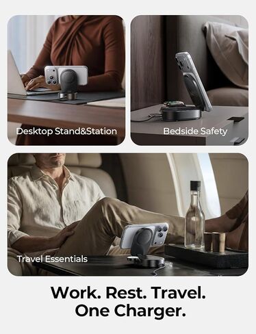 LISEN [Ultra-Fast 25W] 3-in-1 Charging Station for Apple, Qi2.2 25W Foldable Wireless MagSafe Charger Stand for iPhone 17/16/15/14/13 Pro Max, Apple Watch&AirPods, Travel Portable with 45W Adapter | [3 in 1 Qi2.2 25W Fast Charging] Wireless Charger iPhone in Kuwait