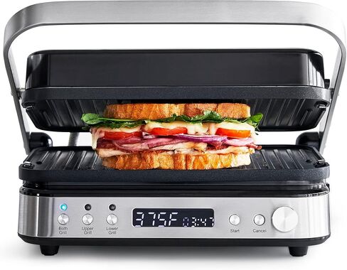 GreenPan Electric Indoor Stainless Steel 6-in-1 Contact Grill and Griddle, Healthy Ceramic Nonstick, Dishwasher Safe Reversible Plates, PFAS-Free in Saudi Arabia