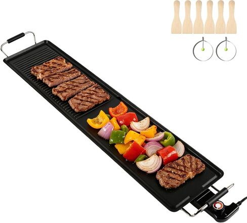 39.5-Inch Electric Griddle & Teppanyaki Grill, 1400W Large Non-Stick Surface, Intelligent Temperature Control, Easy to Clean. Indoor/Outdoor Use for Pancakes, BBQ, Camping & Gatherings in Saudi Arabia