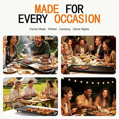 39.5-Inch Electric Griddle & Teppanyaki Grill, 1400W Large Non-Stick Surface, Intelligent Temperature Control, Easy to Clean. Indoor/Outdoor Use for Pancakes, BBQ, Camping & Gatherings in Saudi Arabia