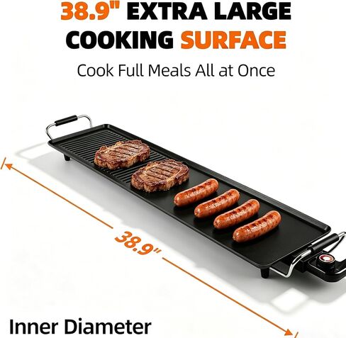 39.5-Inch Electric Griddle & Teppanyaki Grill, 1400W Large Non-Stick Surface, Intelligent Temperature Control, Easy to Clean. Indoor/Outdoor Use for Pancakes, BBQ, Camping & Gatherings in Saudi Arabia