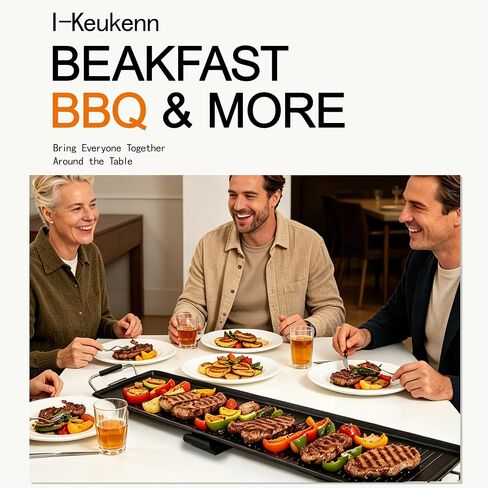 39.5-Inch Electric Griddle & Teppanyaki Grill, 1400W Large Non-Stick Surface, Intelligent Temperature Control, Easy to Clean. Indoor/Outdoor Use for Pancakes, BBQ, Camping & Gatherings in Saudi Arabia