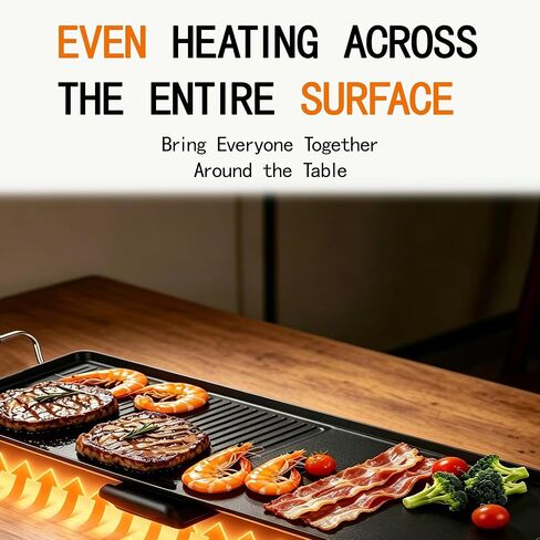 39.5-Inch Electric Griddle & Teppanyaki Grill, 1400W Large Non-Stick Surface, Intelligent Temperature Control, Easy to Clean. Indoor/Outdoor Use for Pancakes, BBQ, Camping & Gatherings in Saudi Arabia
