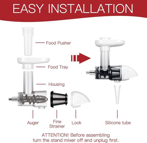 Masticating Juicer Attachment for KitchenAid Stand Mixers, Slow Juicer Attachment for Kitchenaid, Cold Press Juicer Attachment, White(Mixer Not Included) in Saudi Arabia