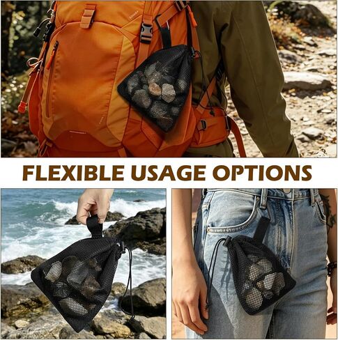 Portable Rock Collecting Bag 4 PCS, Rock Hounding Equipment For Adults | Shelling Bag, Mesh Drawstring Bags with Clips-6" x 8" (2 Small) 8" x 10" (2 Large) in Saudi Arabia