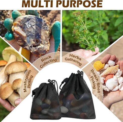 Portable Rock Collecting Bag 4 PCS, Rock Hounding Equipment For Adults | Shelling Bag, Mesh Drawstring Bags with Clips-6" x 8" (2 Small) 8" x 10" (2 Large) in Saudi Arabia