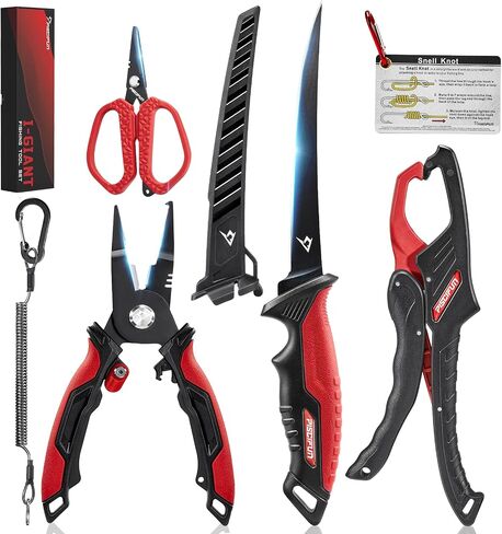 Piscifun 2pcs and 6pcs Fishing Tool Kit, Pliers and Fish Gripper | Stainless steel and aluminum tools, corrosion resistant, saltwater freshwater use, cutting and fish handling in Saudi Arabia