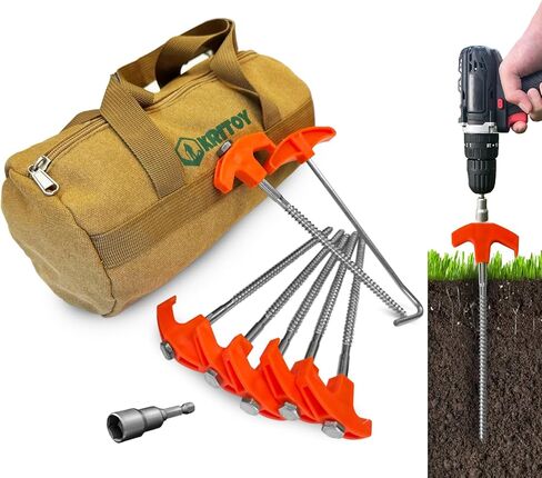 8" 12-Pack Screw in Tent Stakes Heavy Duty, Ground Anchors | Camping Stakes with Grow in The Dark Heads, Metal Threaded Tent Spikes with Hex Head Driver and Storage Box in Saudi Arabia