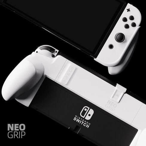 Skull & Co. NeoGrip Bundle: an Ergonomic Grip Hard Shell with Replaceable Grips [to fit All Hands Sizes] for Nintendo Switch OLED and Regular Model [with Carrying Case] - Neon Blue(L)+Neon Red(R) in Saudi Arabia