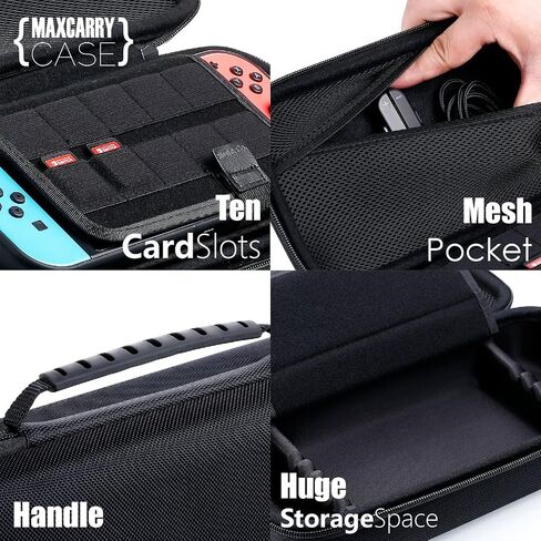 Skull & Co. NeoGrip Bundle: an Ergonomic Grip Hard Shell with Replaceable Grips [to fit All Hands Sizes] for Nintendo Switch OLED and Regular Model [with Carrying Case] - Neon Blue(L)+Neon Red(R) in Saudi Arabia