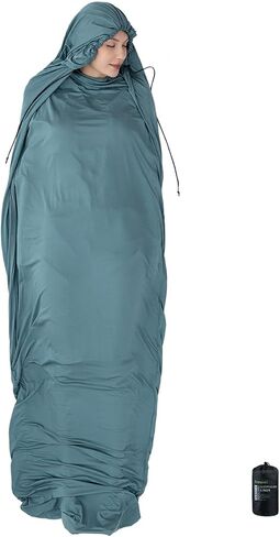 Travel Sheets for Hotel, Rayon Derived from Bamboo, Stretchy Sleep Sack for Adults, Warm Weather/Summer Sleeping Bag Liner for Camping and Travel, Rectangular with Pillow Pocket, Mummy, Cooling Sheets in Kuwait