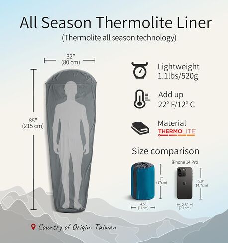 Litume Thermolite All Season Sleeping Bag Liner Add Up to 22°F / 12°C, Mummy Sleeping Sack for Backpacking, Camping, Traveling, for Cold Weather Winter, Sleep Sack with Drawstring Hood E626 in Saudi Arabia