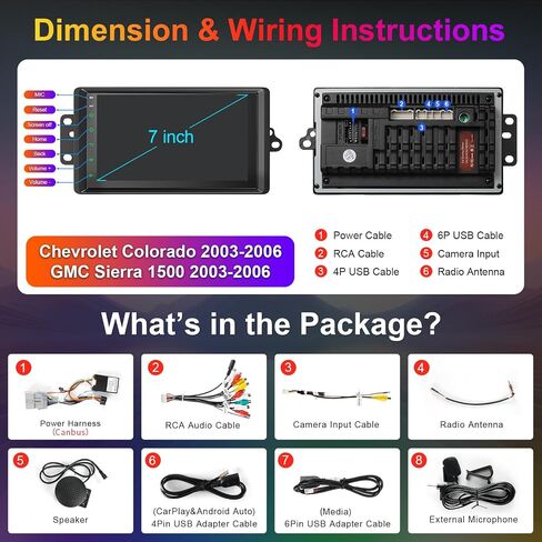 Linux Car Stereo for 2003 2004 2005 2006 Chevrolet Chevy Silverado Tahoe GMC Sierra Yukon, Wireless Carplay and Android Auto with 7'' Touch Screen Car Radio, GPS/Bluetooth/DSP/SWC/FM in Saudi Arabia