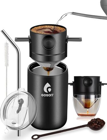 Portable Pour Over Coffee Maker Kits Coffee Filter Mug Coffee Drippers Cup Bottle Includ Straw Cleaning Brush and Spoon for Home Office,Travel, Camping 20Oz in Saudi Arabia